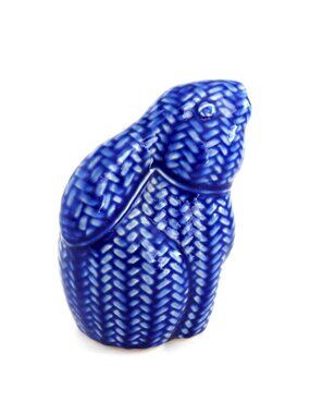 Vintage BRN Cobalt Blue Textured Herringbone Ceramic Bunny Figurine